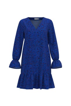 Rochie Vila Sky V-Neck Short Royal Blue/Blue Flower